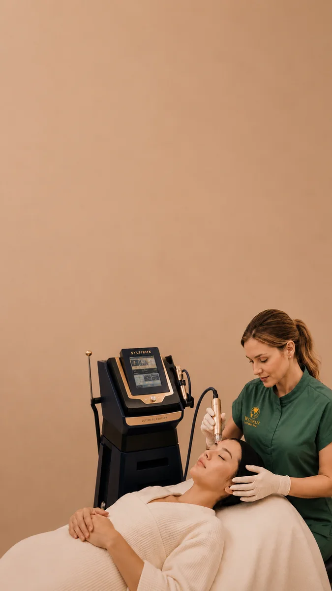 Una esteticista de WO/MAN trata a una clienta con SylfirmX